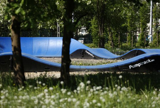 Blue modular pumptrack in Cracow